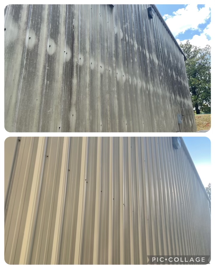 Amazing Soft Wash Results on Commercial Warehouse in Huntsville Alabama 